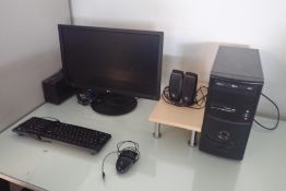 Lot of Desktop Computer, LG Flatscreen Monitor, UPS, Keyboard, Speakers and Mouse.