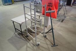 Lot of 4-Wheel Aluminum Scaffold, Live Roller Stand and Folding Table.