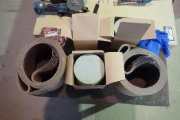 Lot of Small Work Table and (2) Rolls Amecci 6"x108" Sandpaper, 6" and 4" Sanding Discs.
