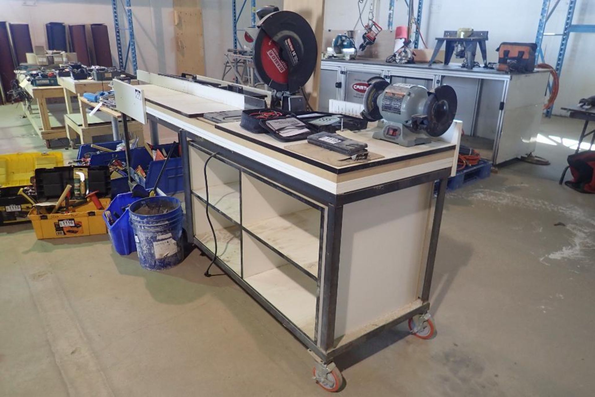 Morse Metal Devil 14" Metal Chop Saw w/Mobile 8'x24" Steel Bench. - Image 2 of 2