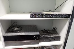 Lot of Harman Kardon AVR147 Tuner, Bogen TPU100B Amplifier and Samsung S-Zone 4-Channel Mixer.
