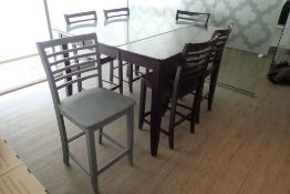 High Top 54"x54" Table w/ (6) Chairs- NOTE: (1) CHAIR PAINTED GREY.