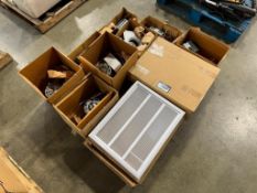 Pallet of Asst. Electric Motors, Blower Fans, Surface Mounting Boxes, Vents, etc.