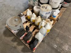 Pallet of Asst. Fluids including Cutting Oil, Compressor Oil, Leak Detection Compound, etc.