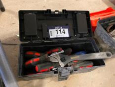 Tool Box w/ Asst. Tools including Crescent Wrench, Hex Screwdrivers, etc.