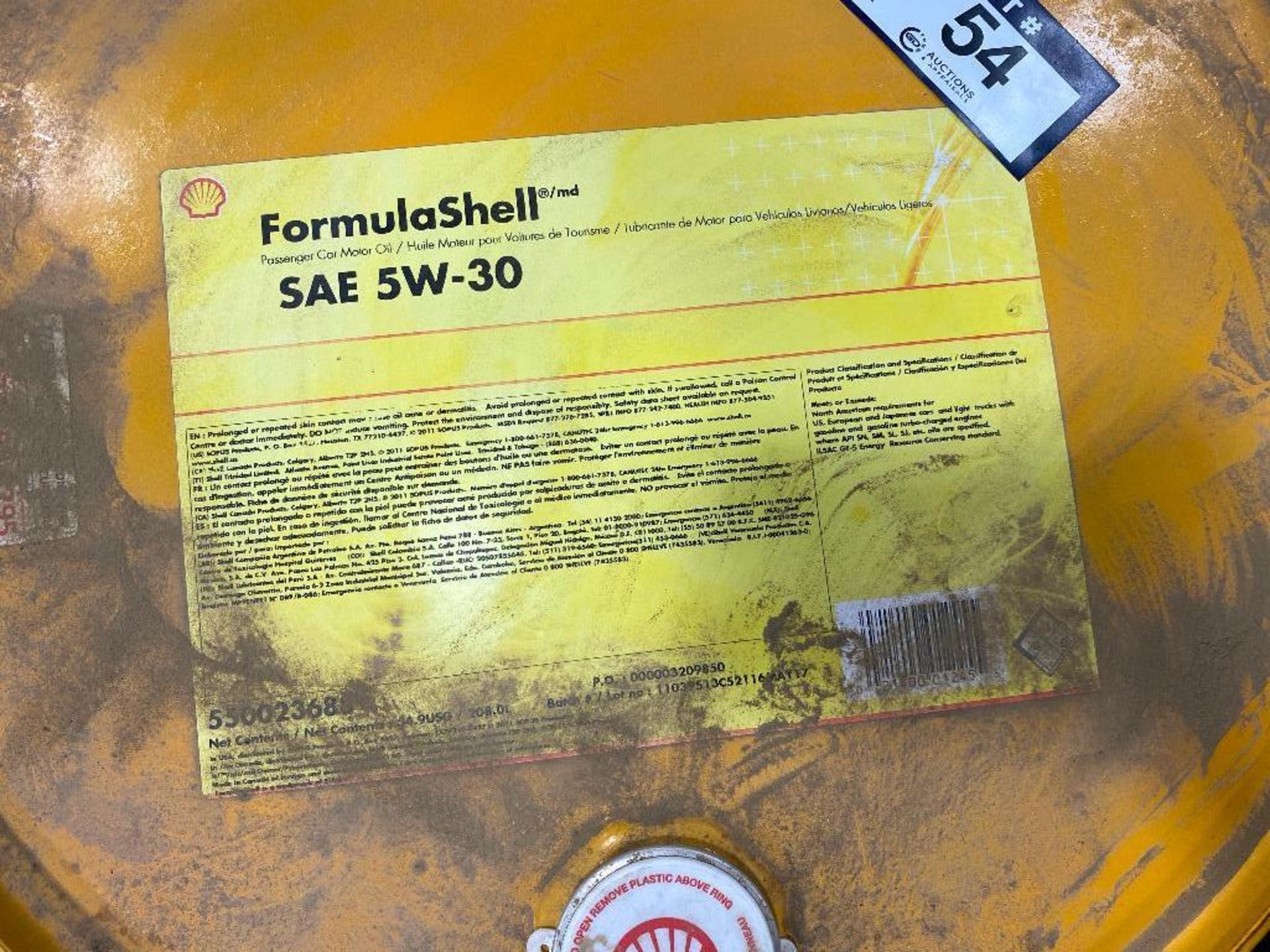 (1) 208L Drum of FormulaShell 5W-30 Motor Oil - Image 2 of 2