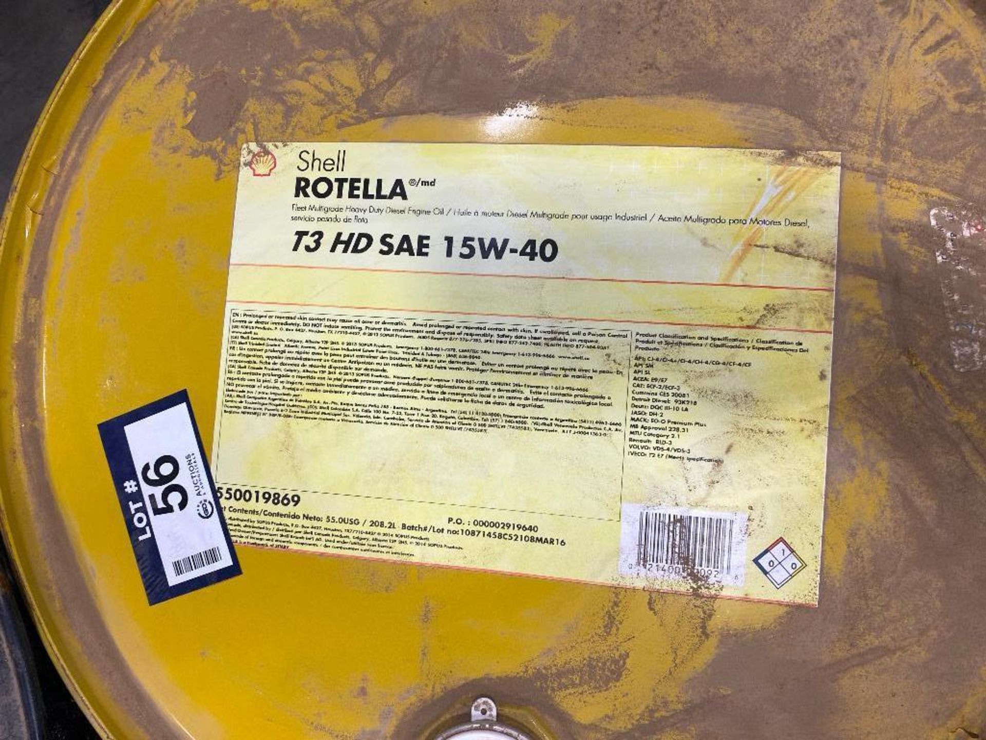 (1) 208L Drum of Shell Rotella T3 HD 15W-40 Diesel Engine Oil - Image 2 of 2