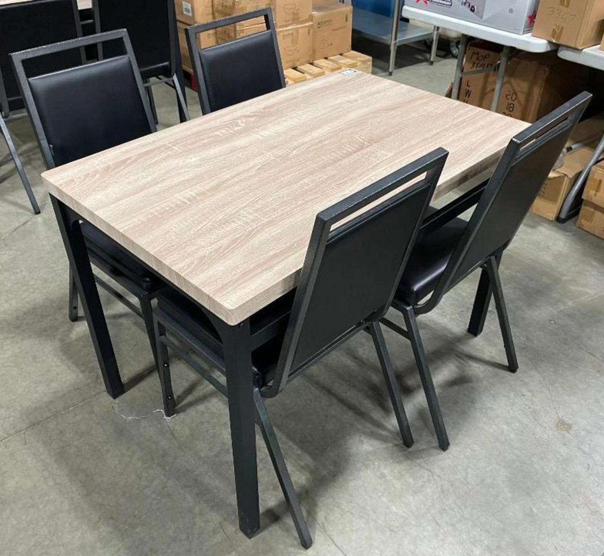 43.5" RECTANGLE RESTAURANT TABLE WITH (4) BELNICK STACKING BANQUET CHAIRS