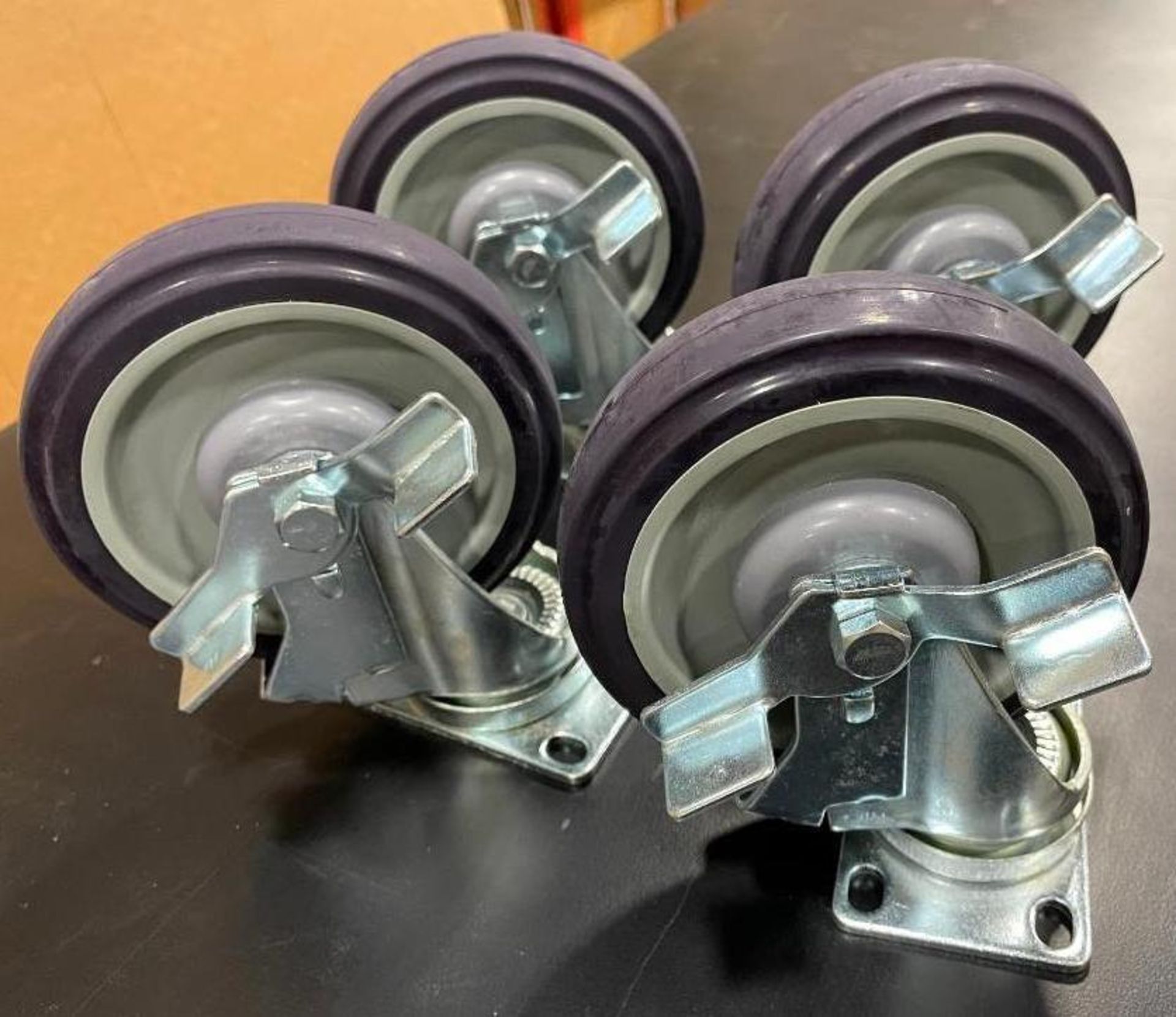 6" OVERALL 2-3/8" X 3-5/8" PLATE CASTER WITH SIDE BRAKE, 5" WHEEL, SET OF 4 - Image 2 of 3