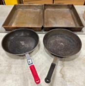 (2) ROASTING PANS & (2) FRYING PANS