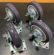6" OVERALL 2-3/8" X 3-5/8" PLATE CASTER WITH SIDE BRAKE, 5" WHEEL, SET OF 4