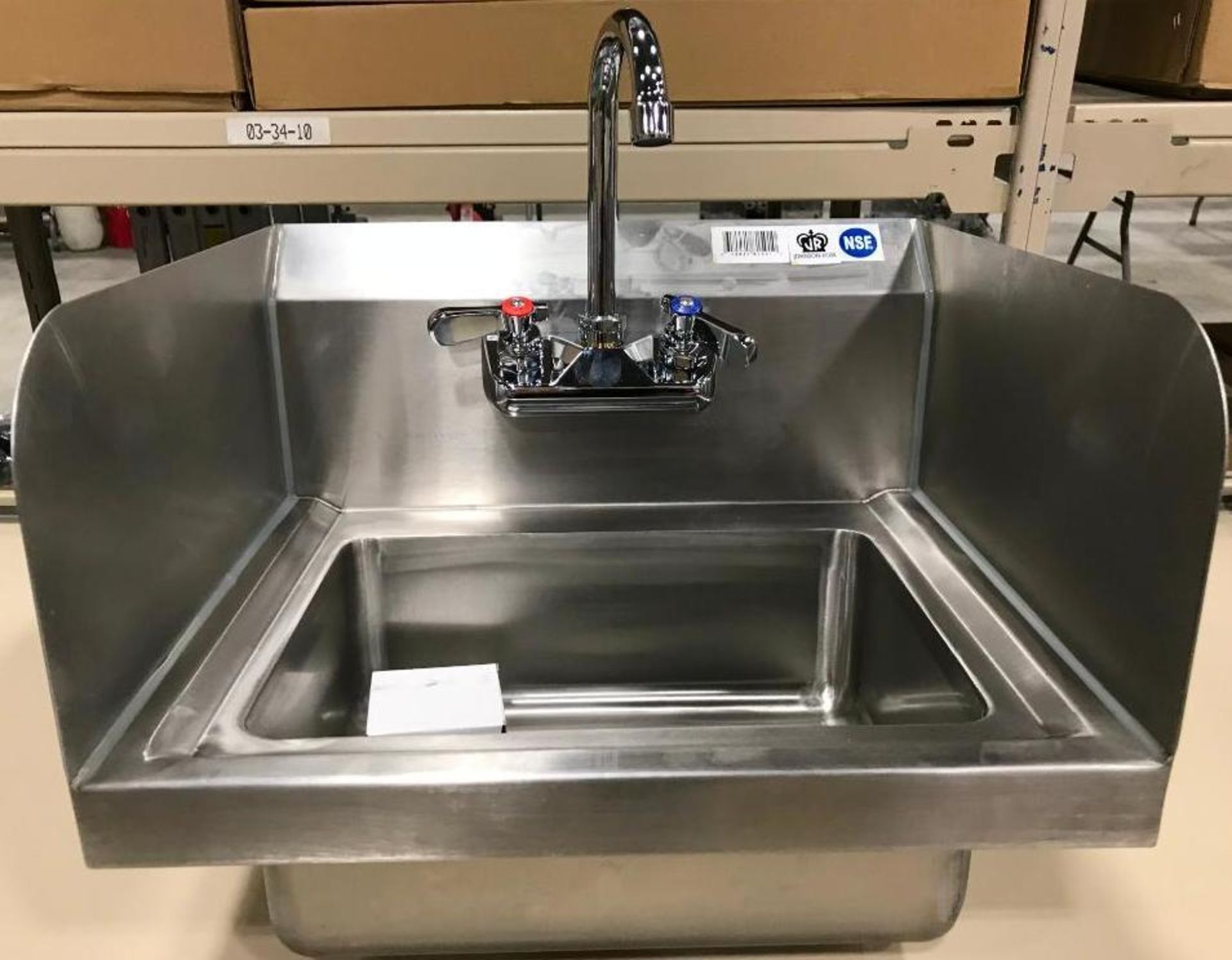 17" X 15.5" STAINLESS HAND SINK WITH SPLASHGUARDS, FAUCET GOOSE NECK, JOHNSON-ROSE 81501 -