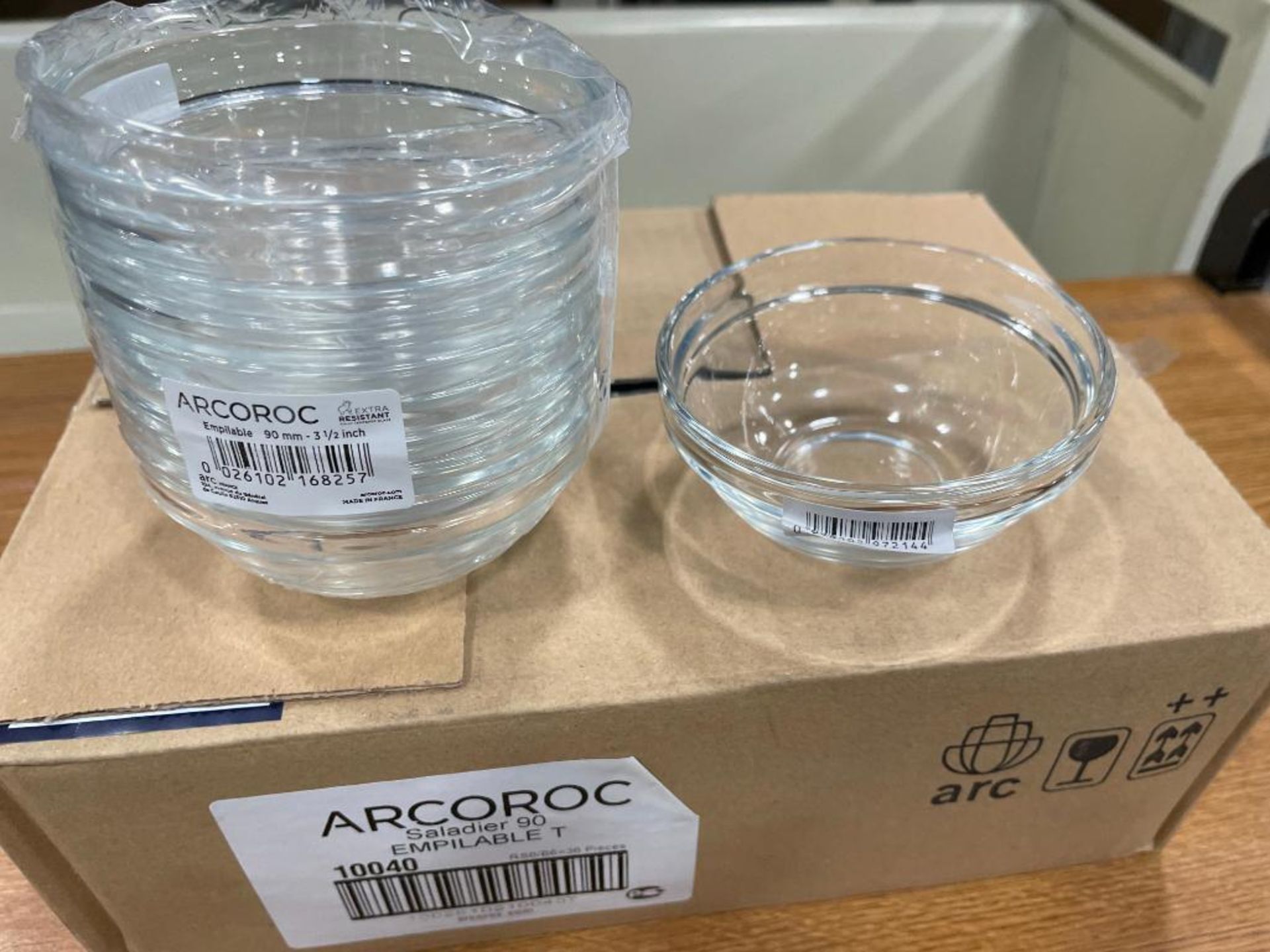 CASE OF ARCOROC 3.5" CLEAR GLASS STACKING SALAD BOWLS, 12 OZ - 36 PER CASE - NEW - Image 2 of 2