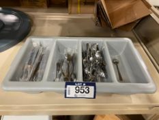 Winco 4-Compartment Cutlery Bin PL-4B w/ Asst. Knives and Spoons