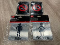 STAINLESS STEEL MEN & WOMENS BATHROOM SIGNS & (2) PACKS OF NO SMOKING SIGNS - JOHNSON ROSE 80305 - N