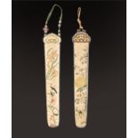 TWO CHINESE EMBROIDERED SILK FAN CASES, QING DYNASTY, LATE 19TH CENTURY