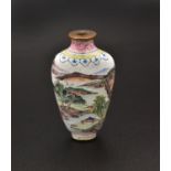 A CHINESE ENAMEL ON COPPER ‘LANDSCAPE’ SNUFF BOTTLE, QIANLONG FOUR-CHARACTER MARK & OF THE PERIOD