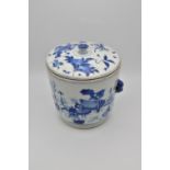 A CHINESE BLUE AND WHITE PORCELAIN TWO-HANDLED JAR AND COVER, THE COVER 17TH CENTURY