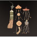 A GROUP OF THREE CHINESE SILK, GLASS BEAD AND PAPER CHARMS, LATE 19TH/EARLY 20TH CENTURY