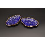 A PAIR OF CHINESE BLUE AND GILT ENAMEL TRAYS, QIANLONG FOUR-CHARACTER MARKS AND OF THE PERIOD