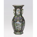 A LARGE CHINESE ‘FAMILLE-ROSE’ PORCELAIN HEXAGONAL VASE, QING DYNASTY, 19TH CENTURY