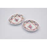 A PAIR OF CHINESE EXPORT ‘FAMILLE-ROSE’ PORCELAIN SPOON TRAYS, QIANLONG PERIOD, 1736 - 1795