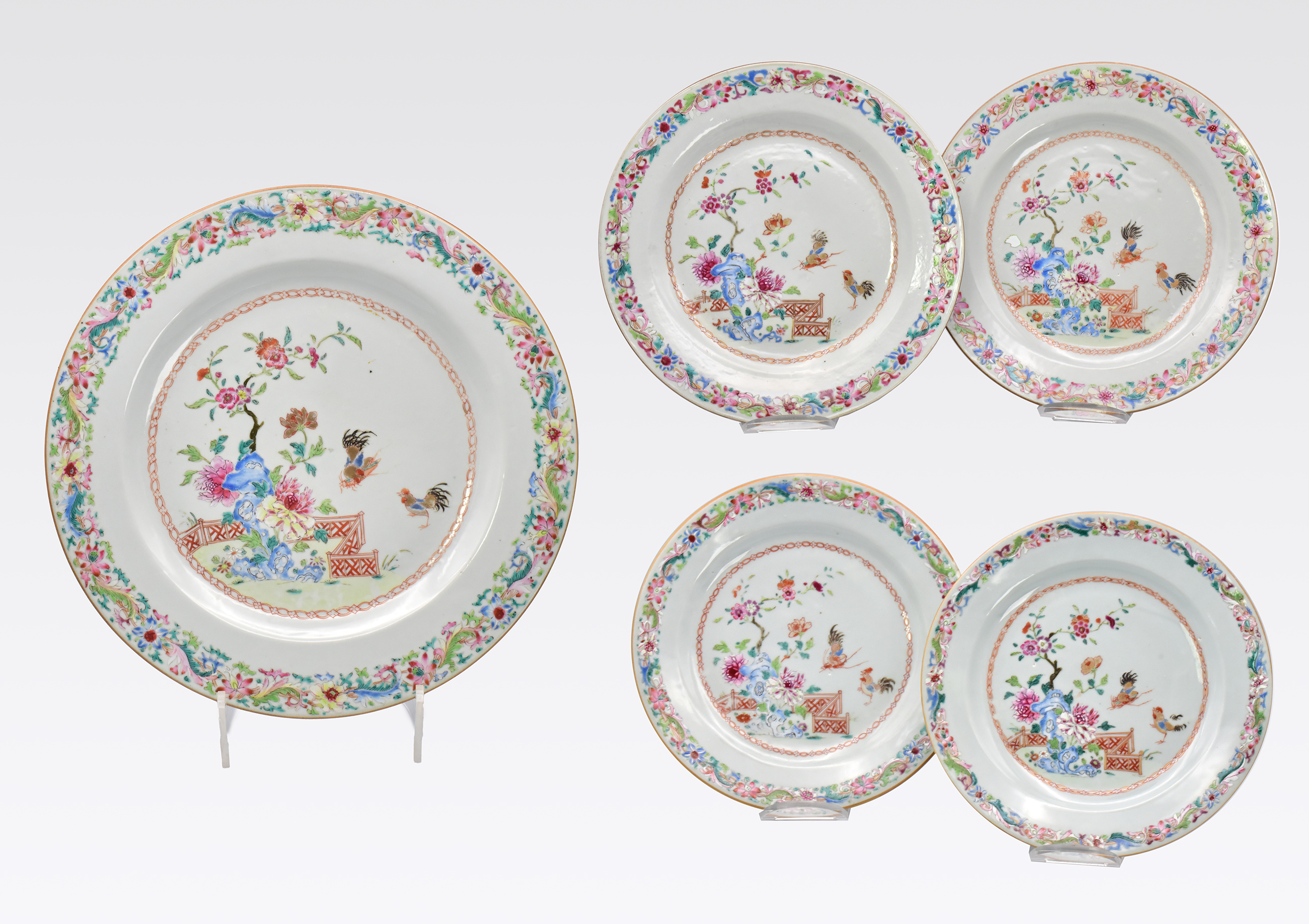 A CHINESE EXPORT ‘FAMILLE-ROSE’ PORCELAIN PART SERVICE, QING DYNASTY, QIANLONG PERIOD, 1736 – 1795