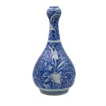 A CHINESE BLUE AND WHITE PORCELAIN ‘EGRET AND LOTUS POND’ BOTTLE VASE, WANLI PERIOD, 1573 – 1620