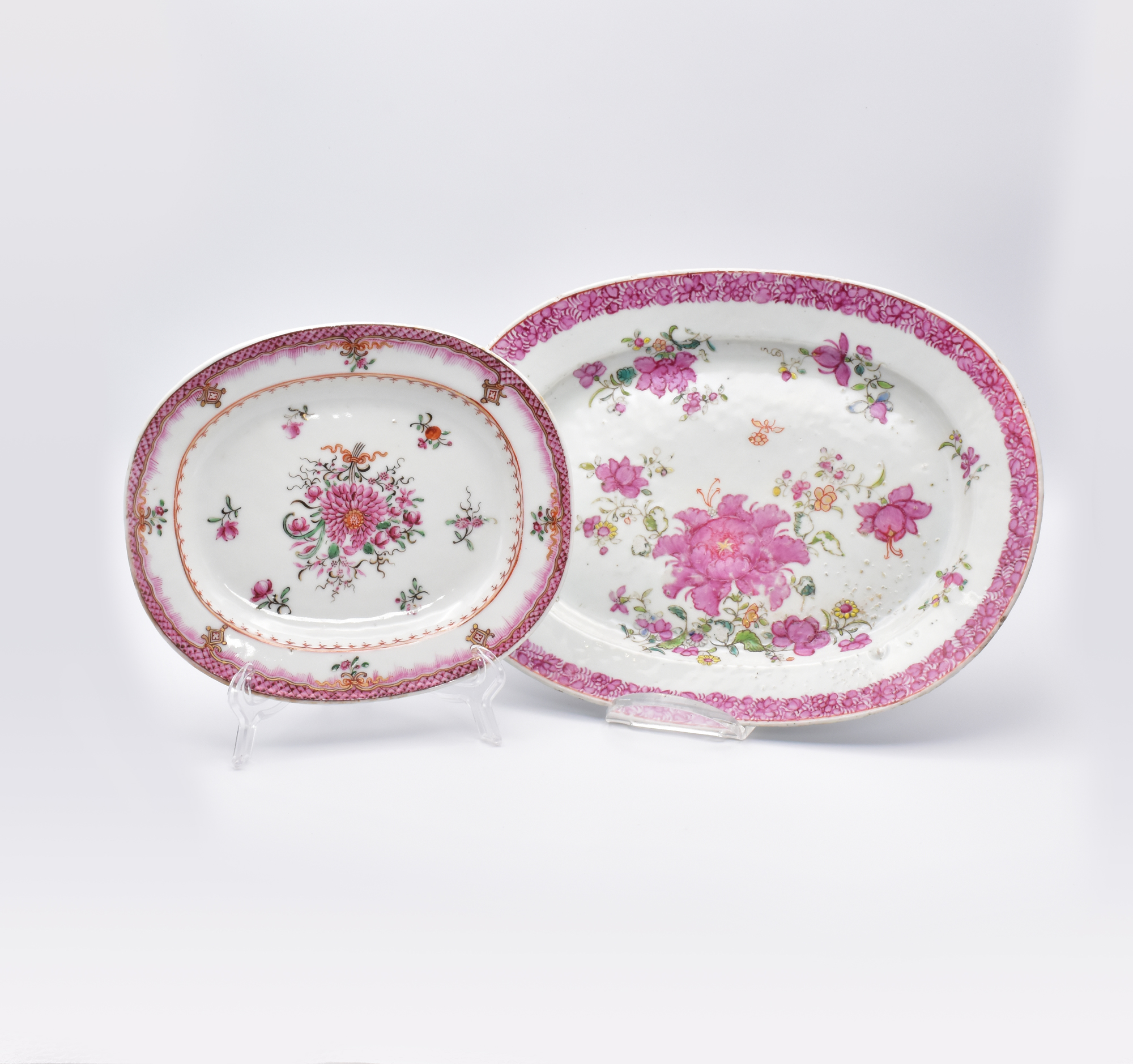 TWO CHINESE EXPORT ‘FAMILLE-ROSE’ PORCELAIN MEAT DISHES, QING DYNASTY, QIANLONG PERIOD, 1736 – 1795