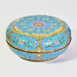 A LARGE IMPERIAL GUANGZHOU ENAMEL CIRCULAR BOX AND COVER, QIANLONG MARK AND PERIOD, 1736 – 1795