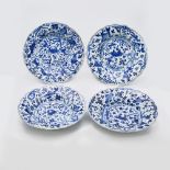 A SET OF FOUR CHINESE EXPORT BLUE AND WHITE PORCELAIN PLATES, KANGXI PERIOD, 1662 – 1722