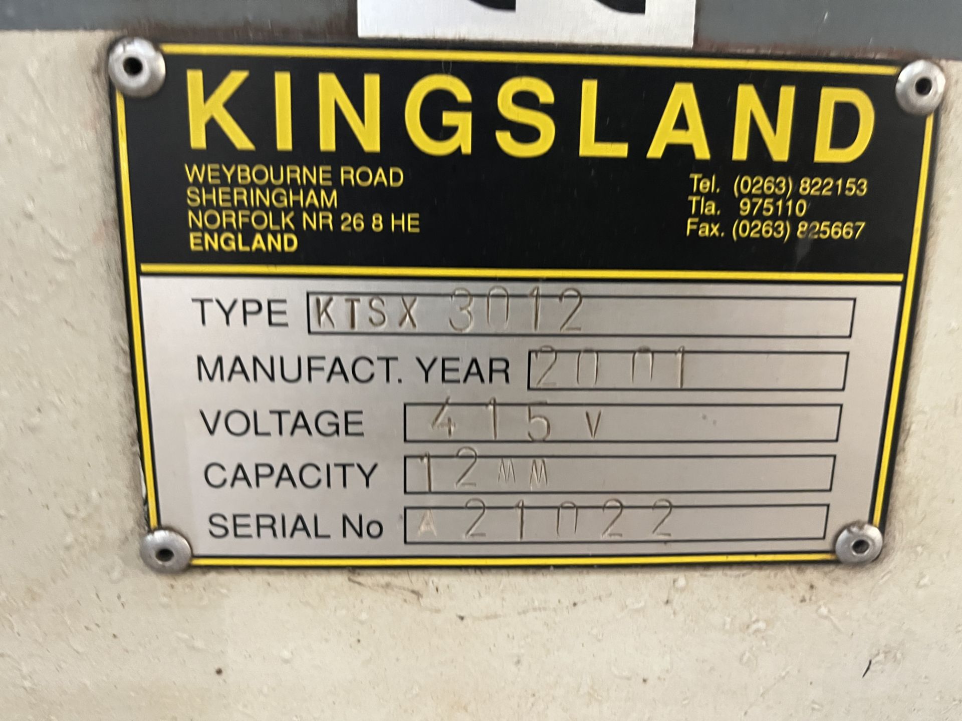 KINGSLAND KTSX 3012 SHEET METAL GUILLOTINE - Image 3 of 4