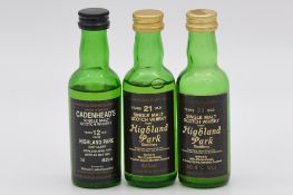 Cadenhead's Black Label miniature series: Highland Park, three bottlings