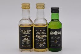 Cadenhead's Black Label miniature series: Ardbeg, three bottlings