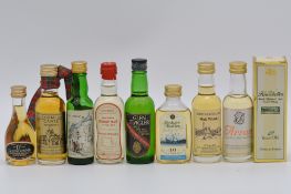Nine assorted bottles of miniature whisky, 1980s/ early 1990s.