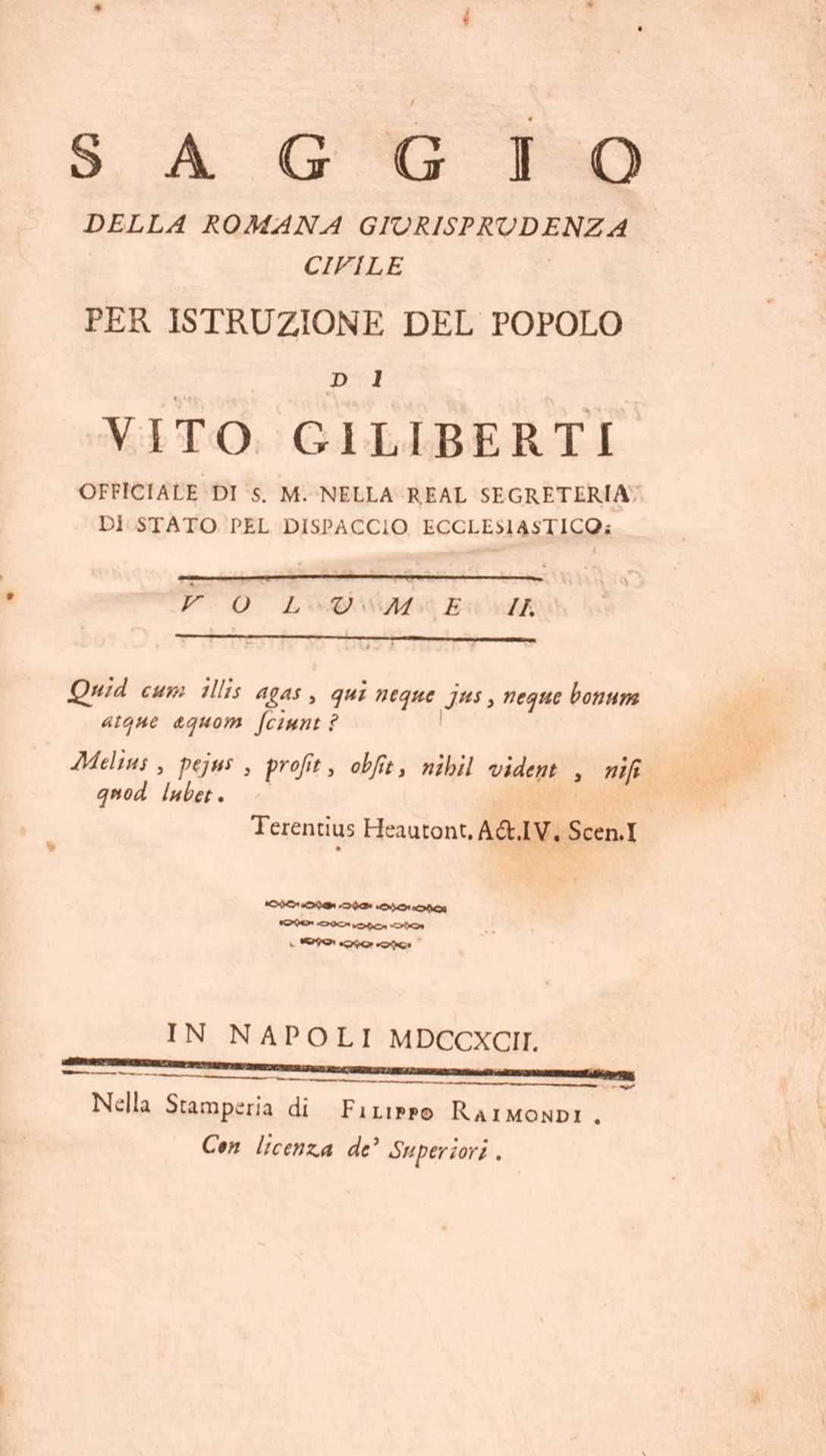 Saggio della romana giurisprudenza civile per istruzione del popolo di Vito Gilberti (Vol II)  - Bild 2 aus 2