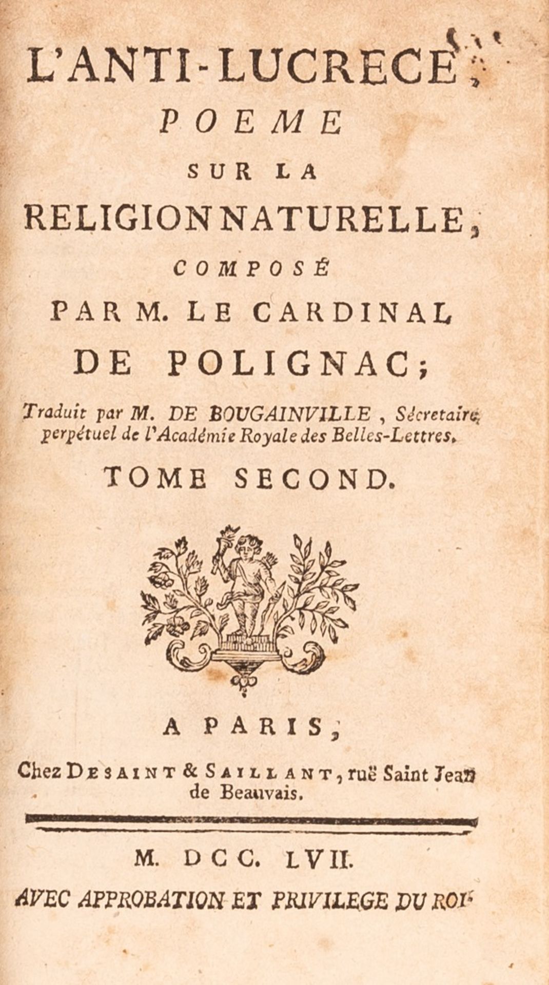 L'Anti-Lucrece, Poème Sur la Religion Naturelle composè par M. Le Cardinal De Polignac, TOM. II - Bild 2 aus 2