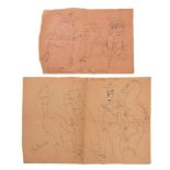 Lotto di 4 disegni umoristici di Nicola Ciarletta in due fogli al fronte e al retro.