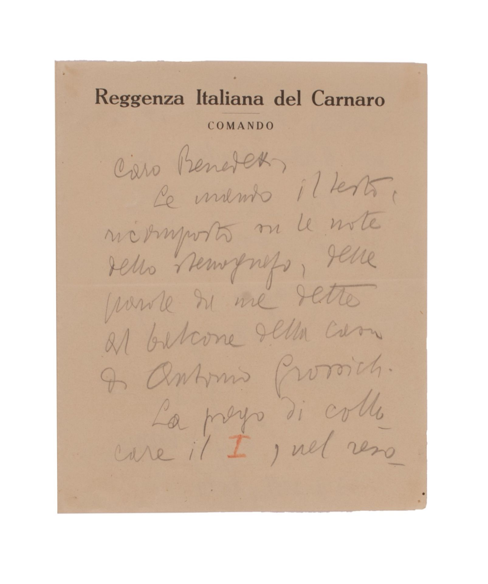 lettera manoscritta di Gabriele d'Annunzio