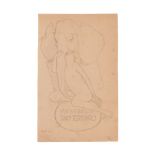 Disegno per Ex Libris Laro. Donna che abbraccia la proboscide di un elefante