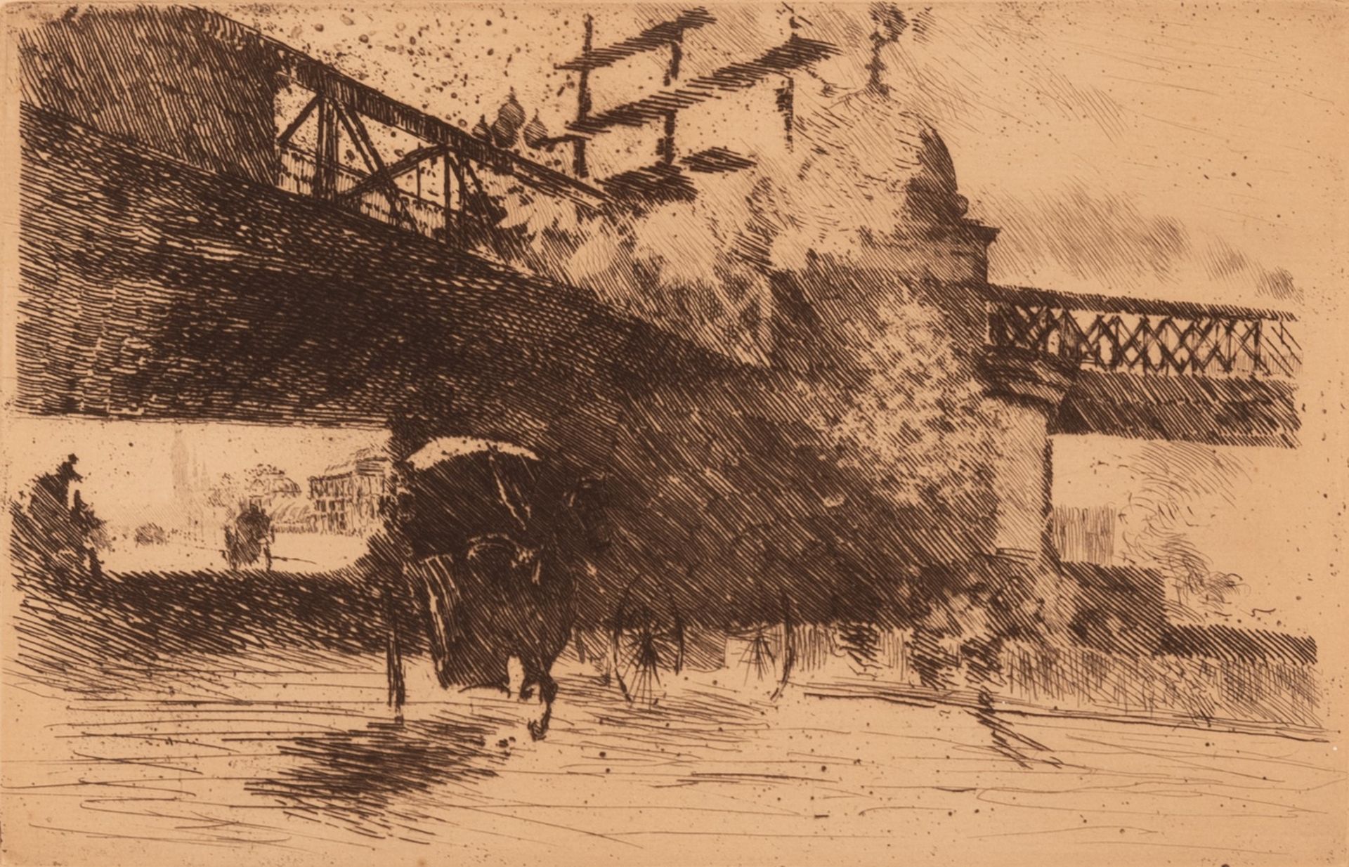 Giuseppe De Nittis 
(Barletta, 1846 - Saint-Germain-en-Laye, 1884) 
Vista di Londra sotto un ponte d