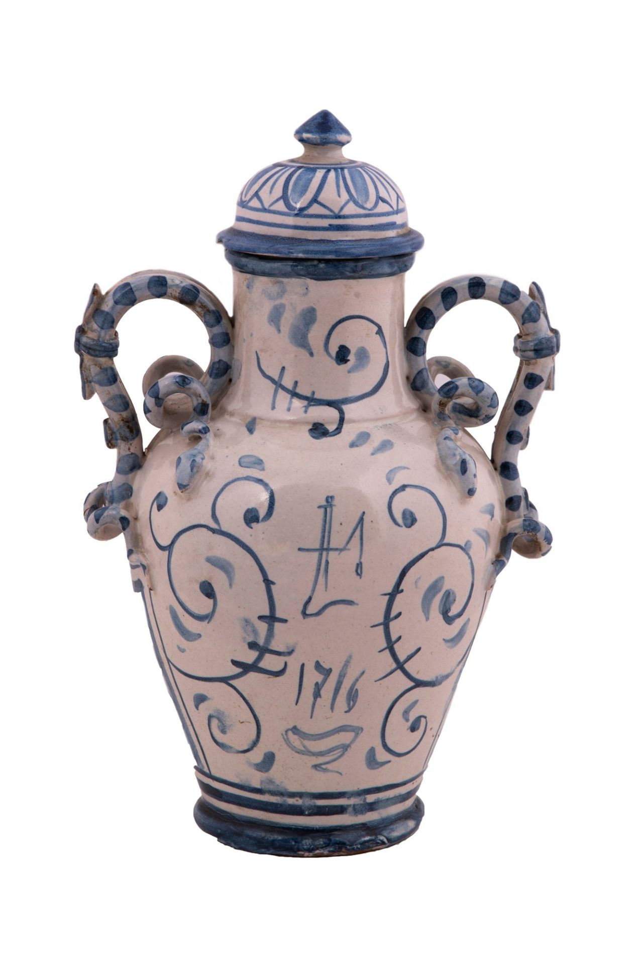  Coppia di vasi Savona con coperchio in ceramica bianca e blu - Bild 8 aus 9