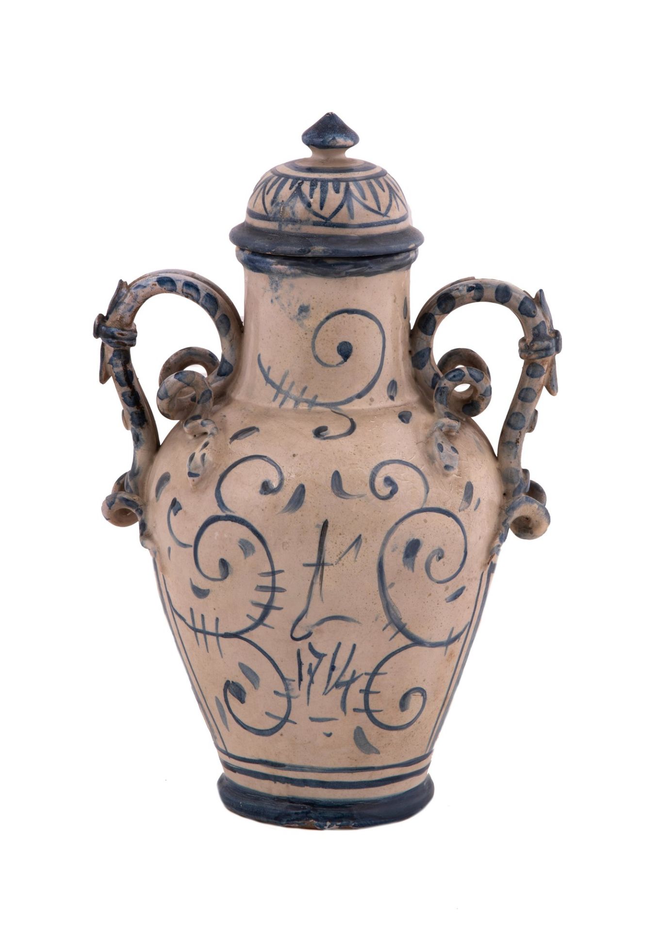  Coppia di vasi Savona con coperchio in ceramica bianca e blu - Image 5 of 9