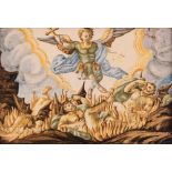 Mattonella maiolicata raffigurante San Michele Arcangelo trionfante