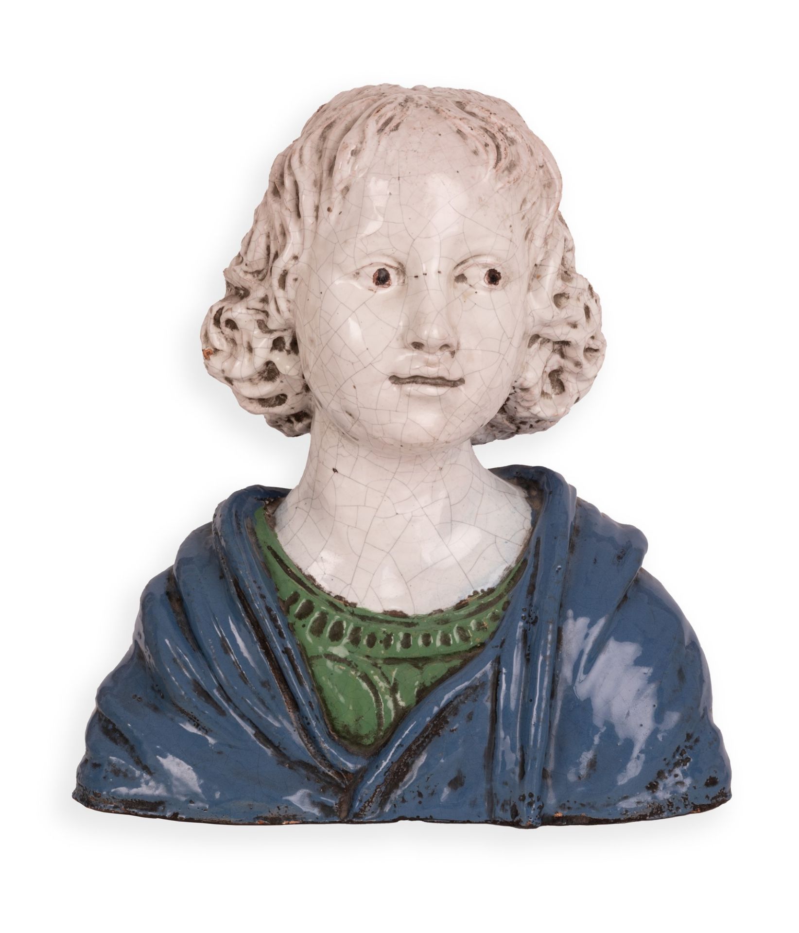 Busto di fanciullo in terracotta maiolicata