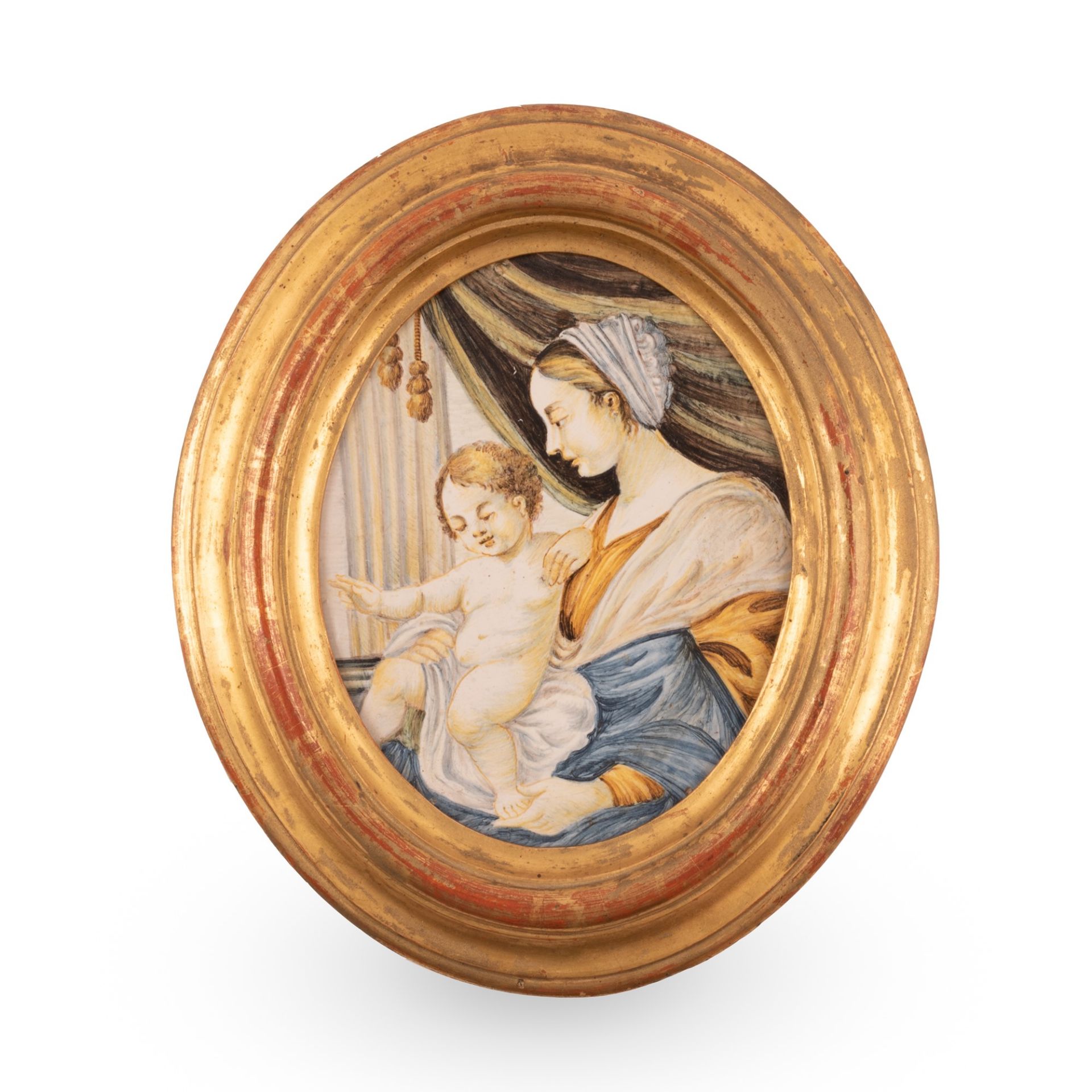 Mattonella ovale in maiolica raffigurante la Madonna con il Bambino Gesù - Bild 2 aus 3