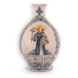 Bottiglia da farmacia in maiolica decorata con l'effigie di Sant'Antonio di Padova racchiusa in una