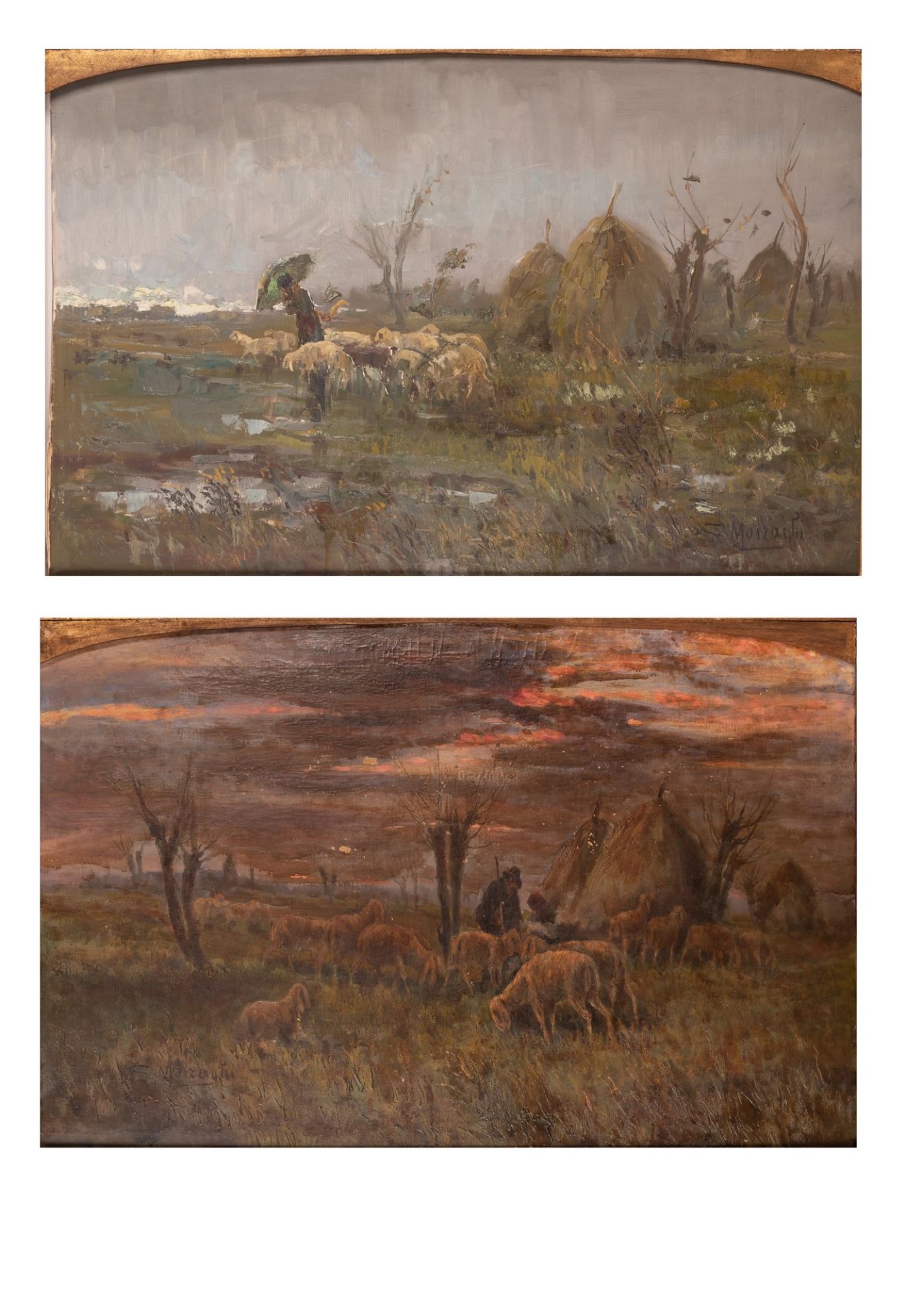 Coppia di paesaggio con pastori e armenti