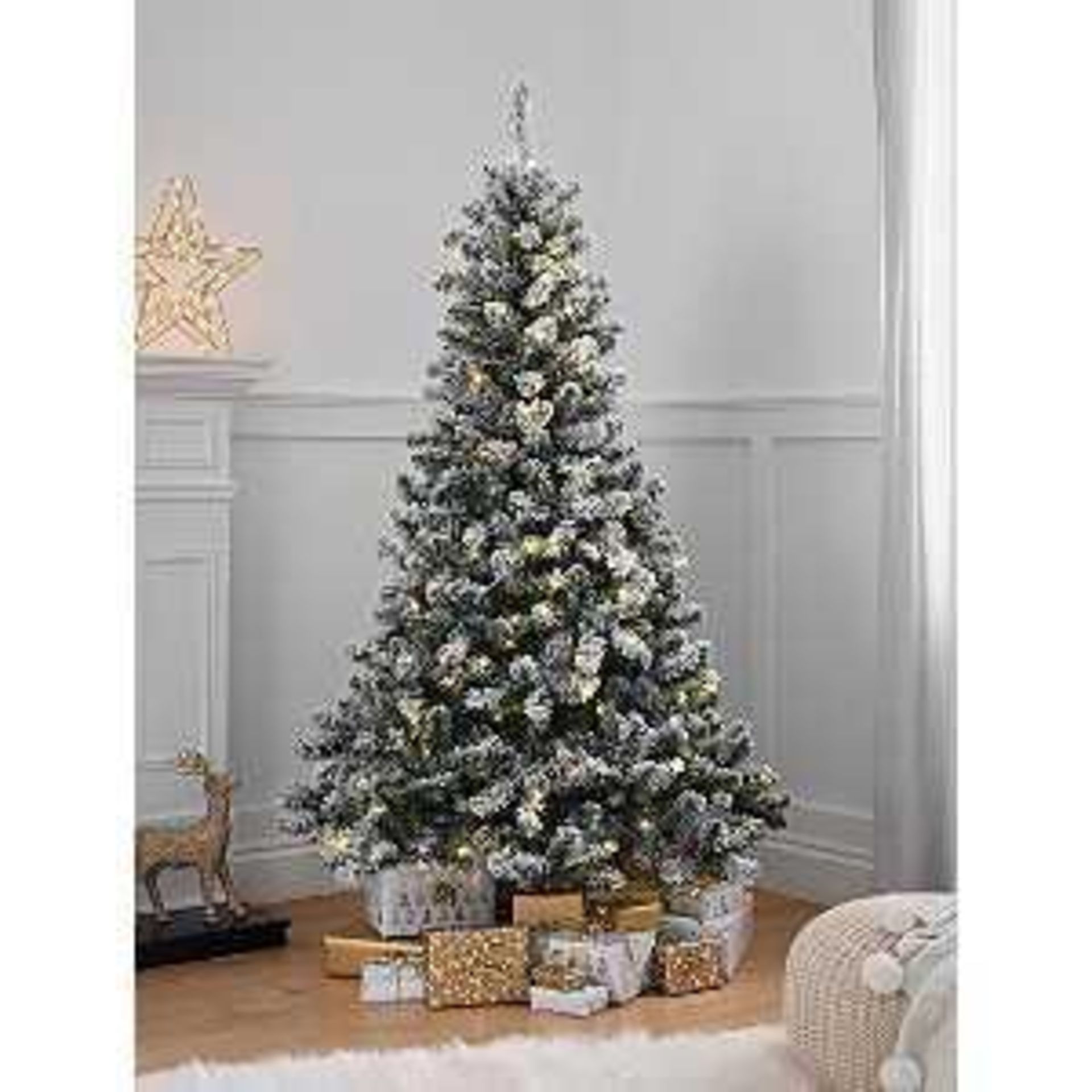 RRP £300 Boxed Santa's Best 6Ft Prelit Snow Kissed Natural Decorative Christmas Tree