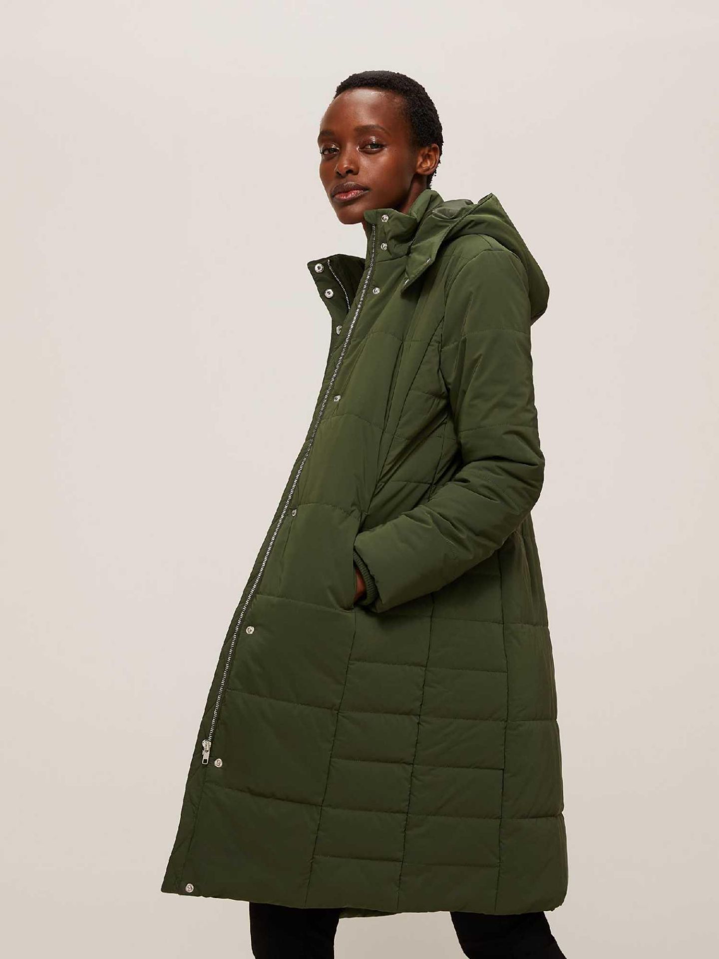 RRP £120 Ladies Size Uk 12 John Lewis And Partners Longline Khaki Green Puffa Coat